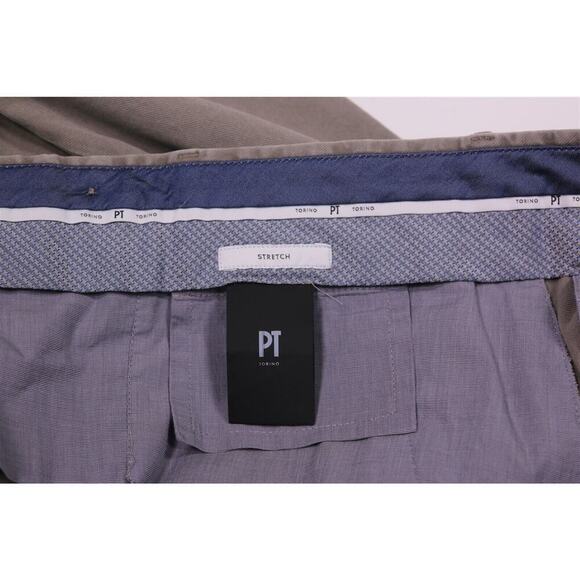 PT Torino Khaki Tan Flat Front Slim Fit Stretch Cotton Chino Pants 34x28 - Picture 8 of 9